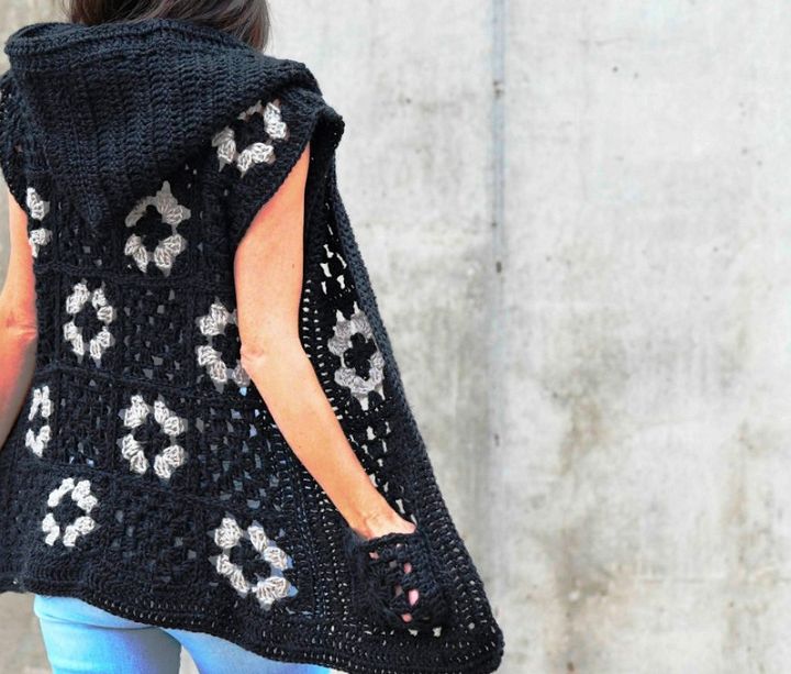 Hooded Granny Square Vest Crochet Pattern