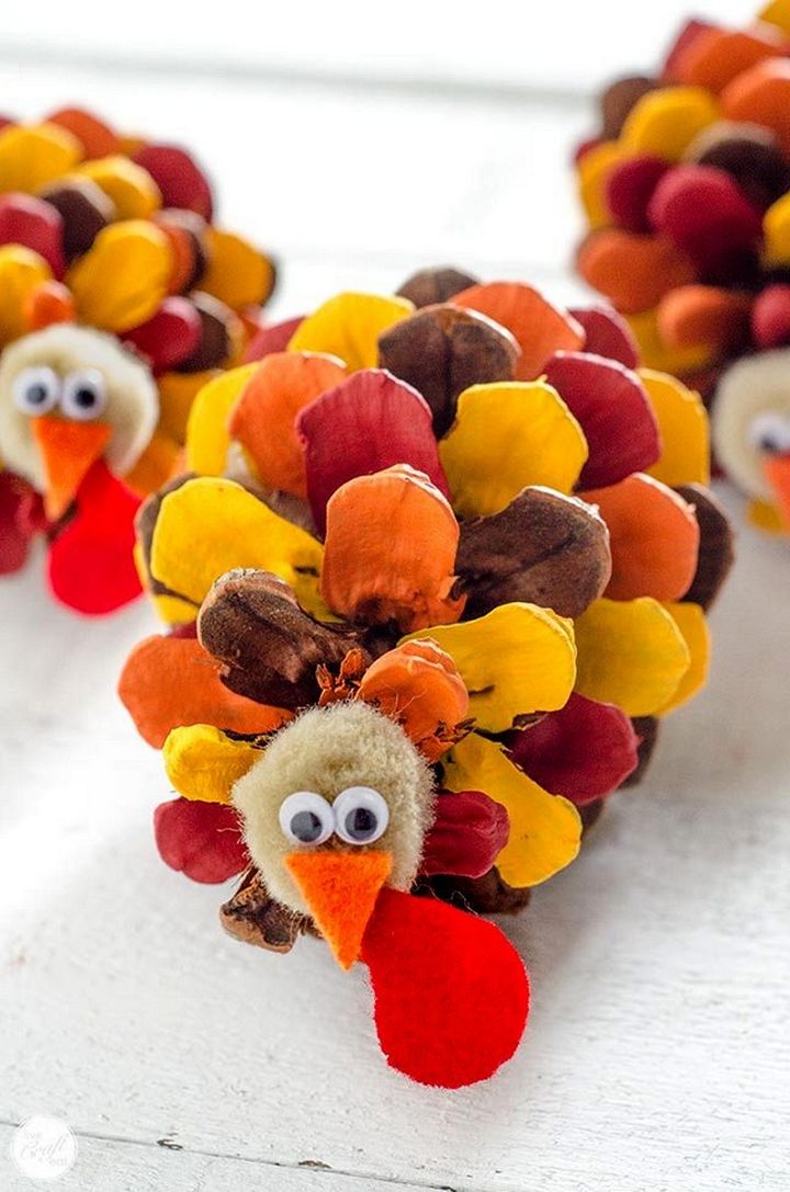 Painted Pinecone Turkeys Thanksgiving Craft For Kids