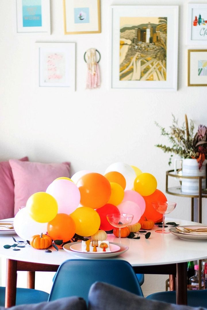 Pumpkin With Balloon Centerpiece For Fall Entertaining