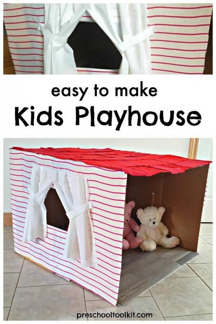 Recycled Cardboard Box Playhouse for Pretend Play