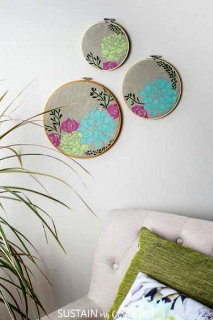 Stencilled Succulent Hoop Art