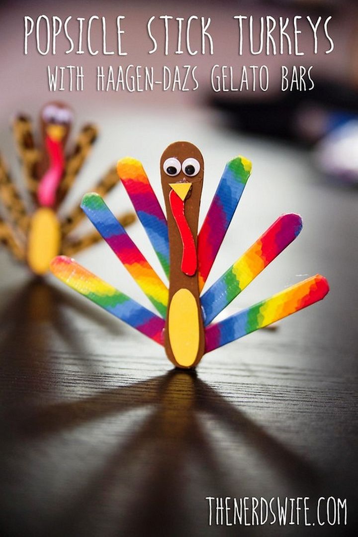 Thanksgiving Popsicle Stick Turkey Craft With Haagen dazs Gelato Bars