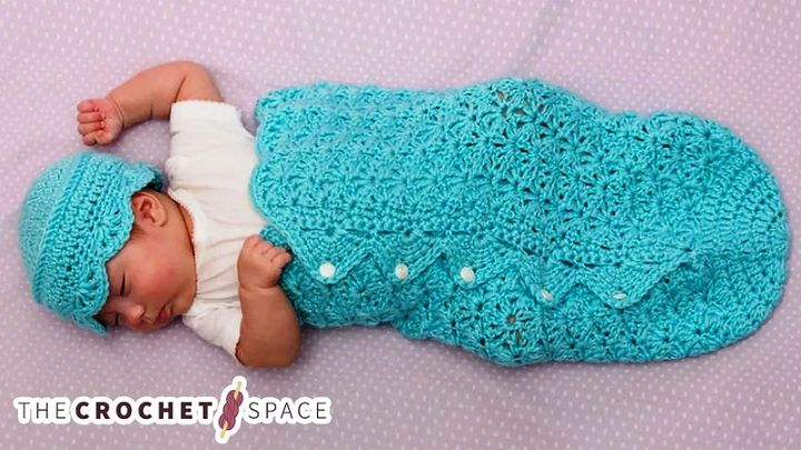 Button Up Crocheted Baby Cocoon And Hat FREE Crochet Pattern