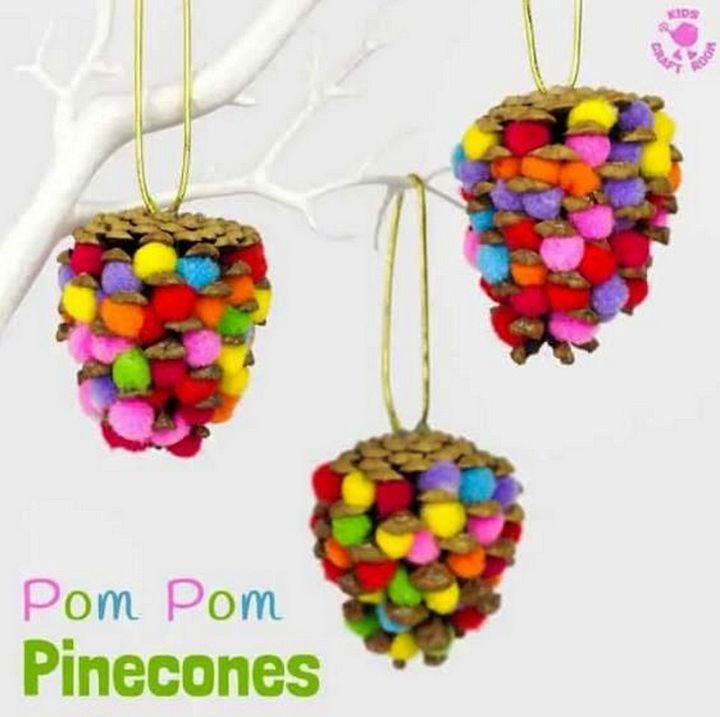 Colourful Pom Pom Pinecones