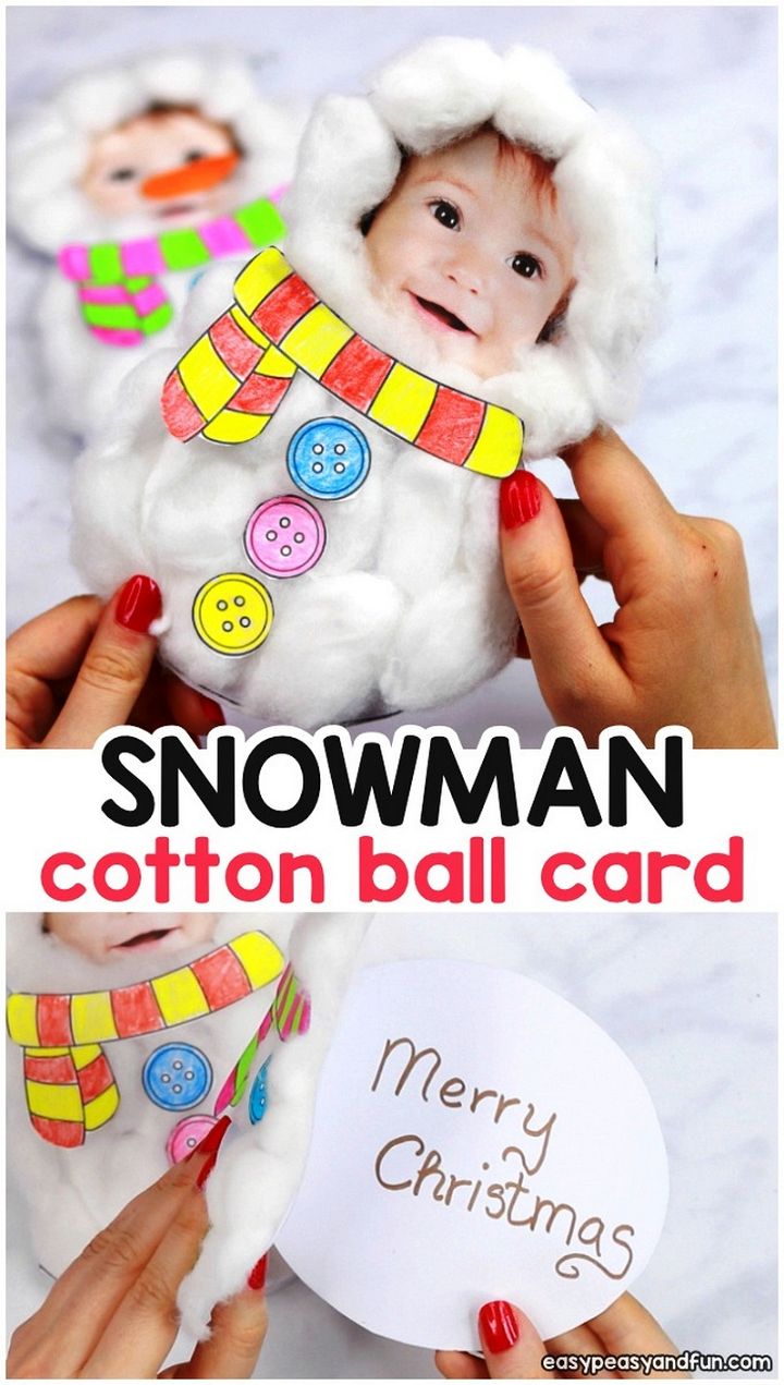 Cotton Ball Snowman Craft – DIY Christmas Card