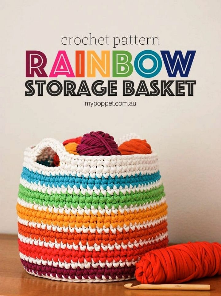 Crochet Pattern Rainbow Storage Basket