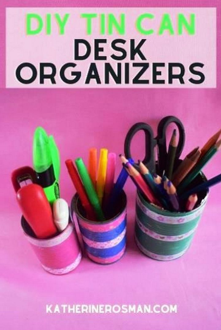 DIY Colorful Tin Can Desk Organizer Craft Idea