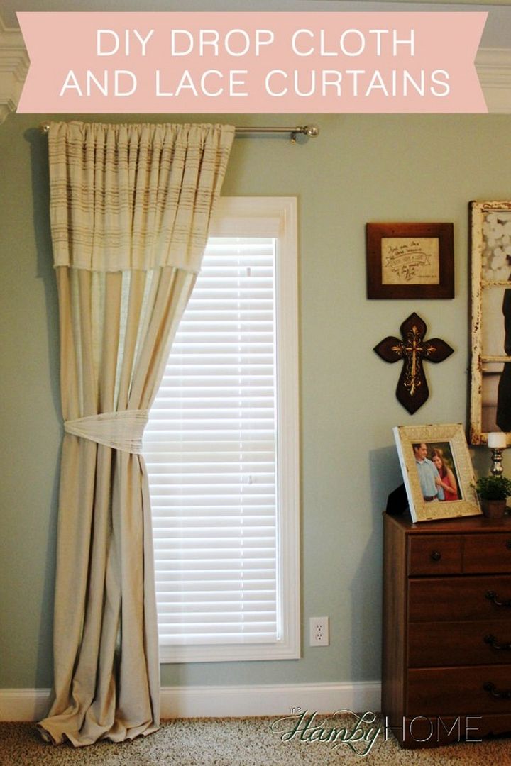 DIY Drop Cloth And Lace No Sew Curtains