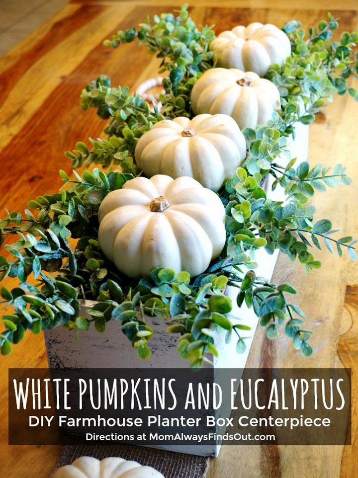 DIY Fall Decor Wooden Box Centerpiece With Pumpkins And Eucalyptus