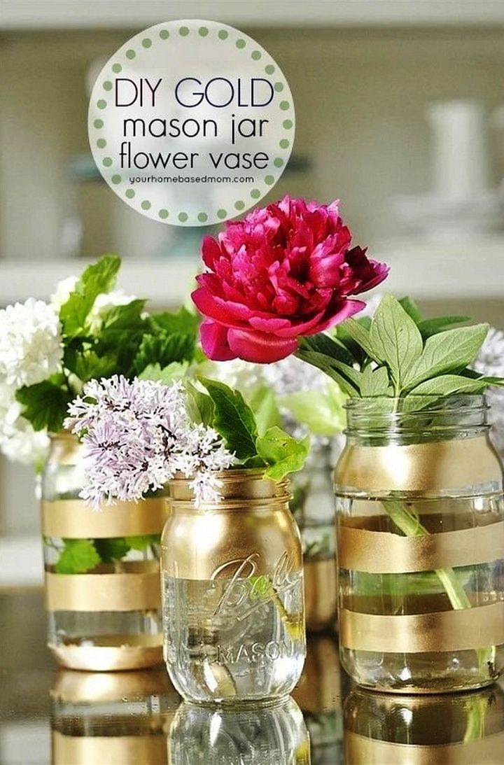 DIY Gold Mason Jar Flowers Vases