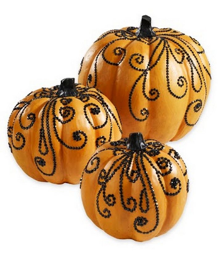 DIY Halloween Decor Sequined Pumpkins