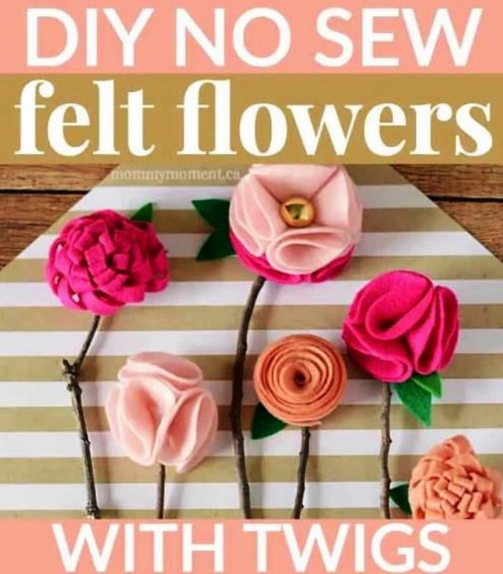 DIY No Sew Felt Flowers With Twigs