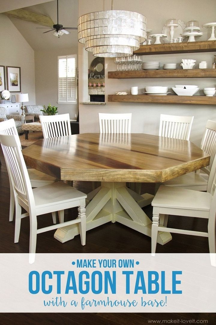 DIY Octagon Dining Room Table with A Farmhouse Base