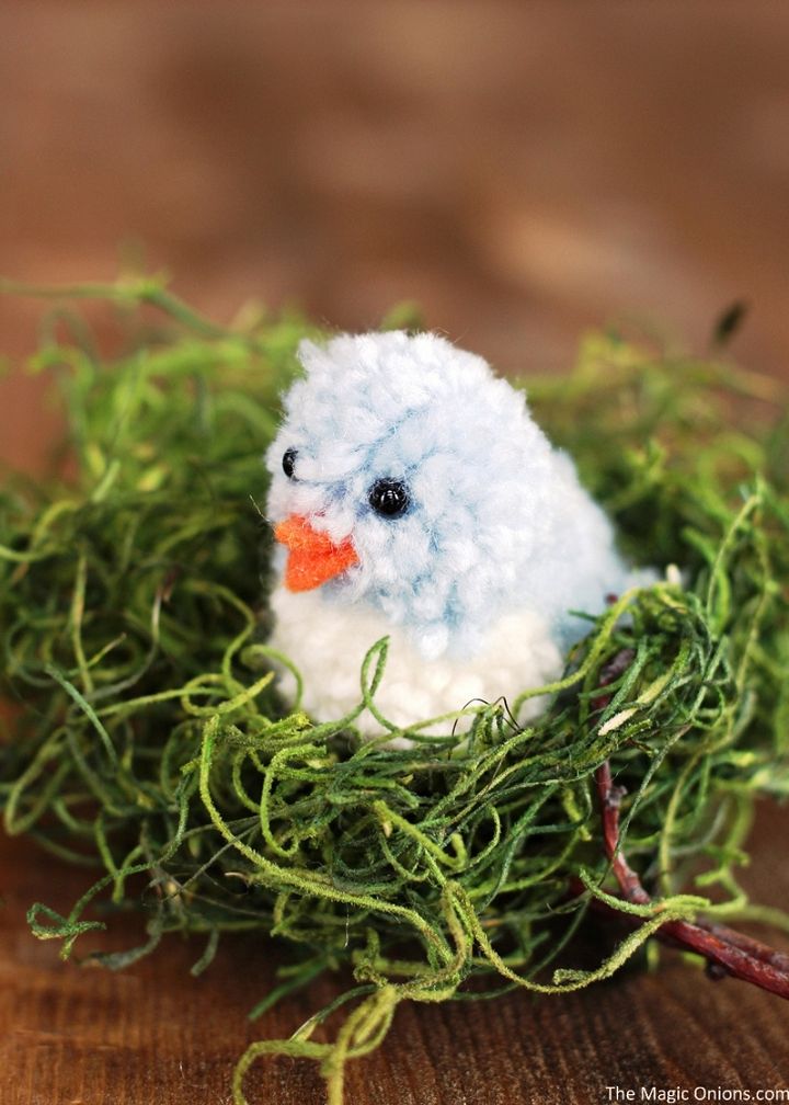 DIY Pom Pom Blue Bird Craft