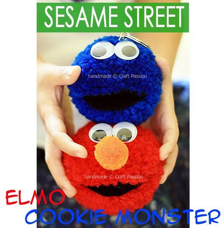 DIY Pom pom Elmo Cookie Monster