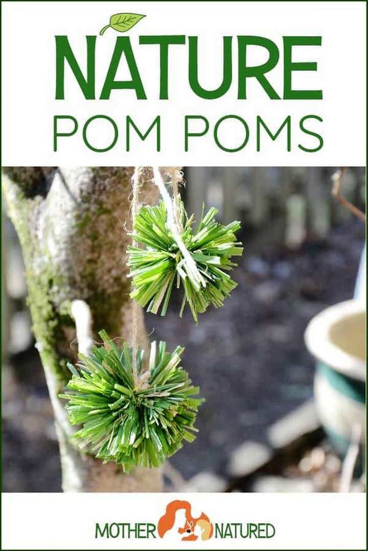 DIY nature pom poms using grass