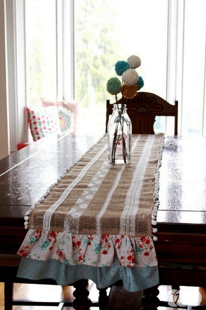 Easy Burlap And Lace Table Runner