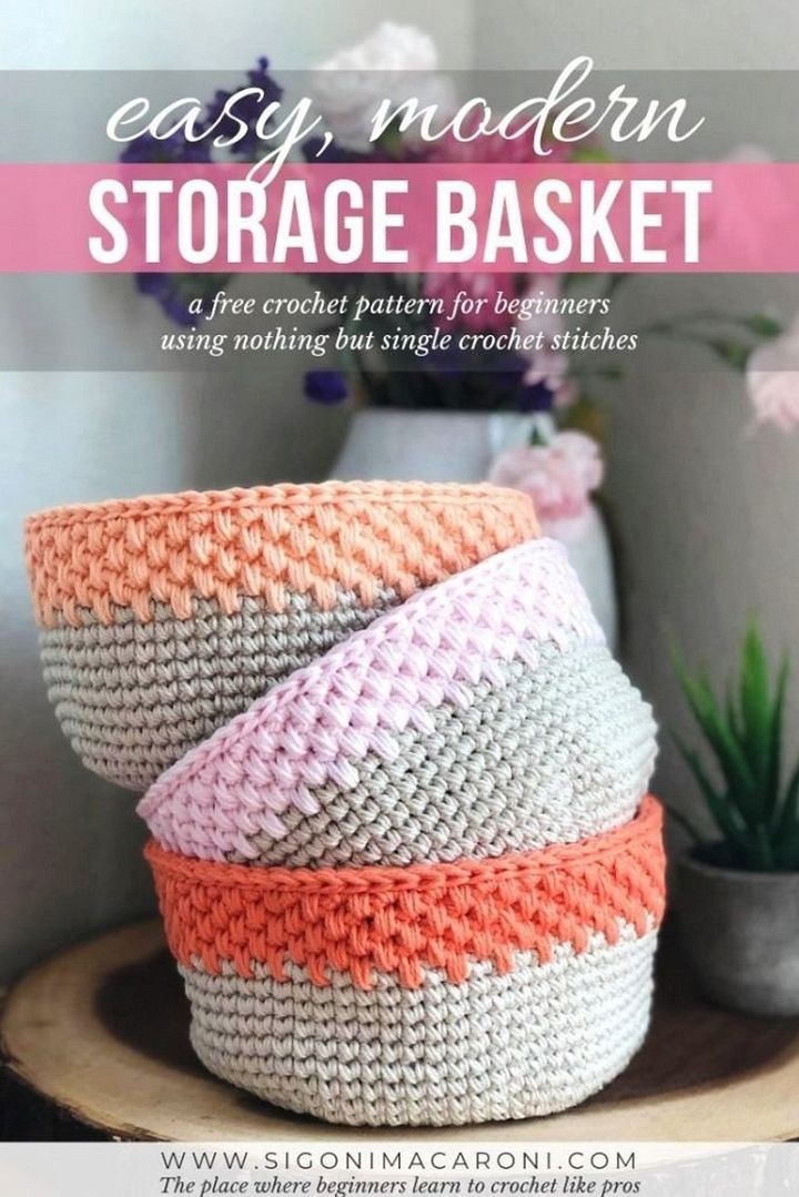 Easy Modern Crochet Storage Basket – Free Crochet Pattern