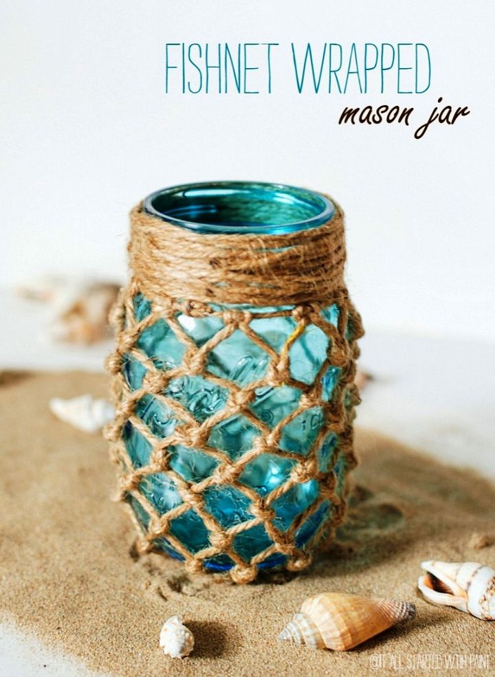 Fishnet Wrapped Mason Jar Craft