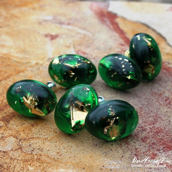 Gold Leaf And Emerald Resin Cabinet Knobs