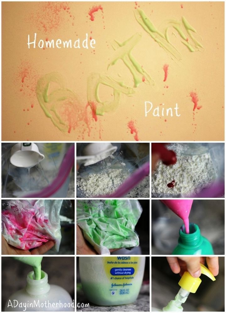 Homemade Bath Paint is Perfect to Reuse Pump Shampoo Bottles