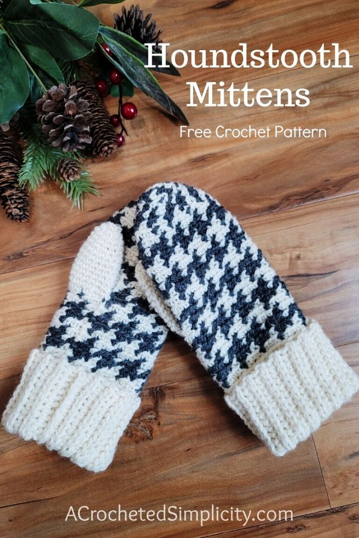 Houndstooth Mittens – Free Crochet Mitten Pattern