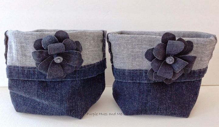 Quick and Easy Hand Sewn Upcycled Denim Storage Basket Flowers