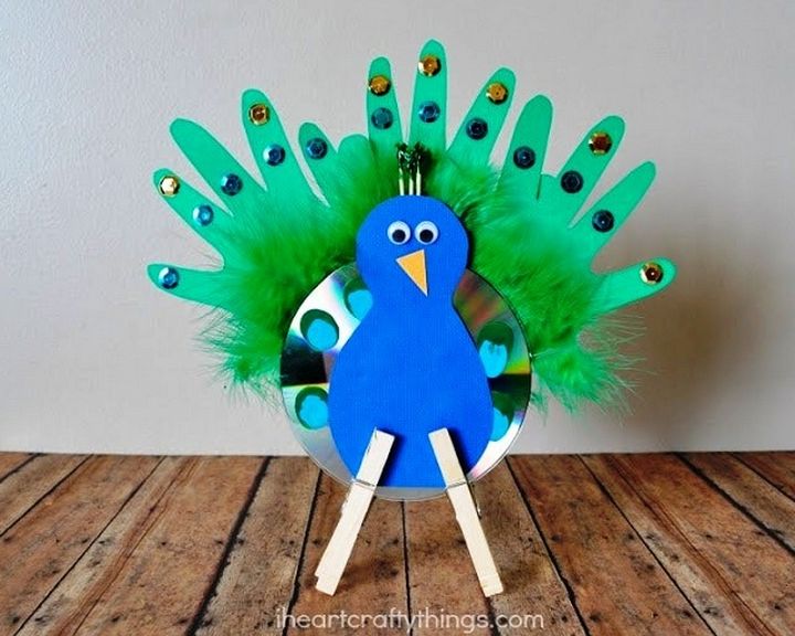 Recycled CD Peacock Craft for Kids
