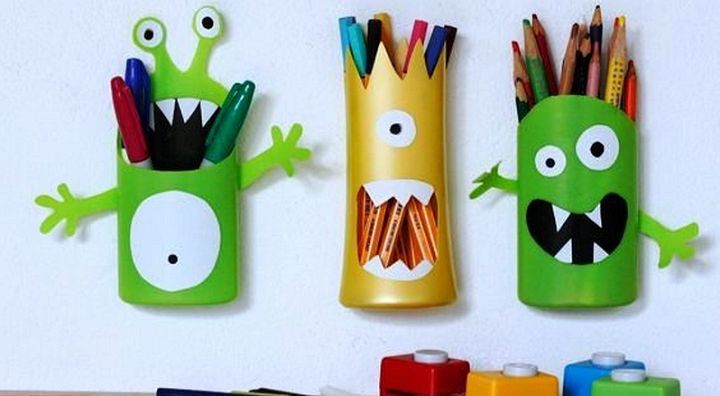 Shampoo Bottles Into Monster Pencil Holders