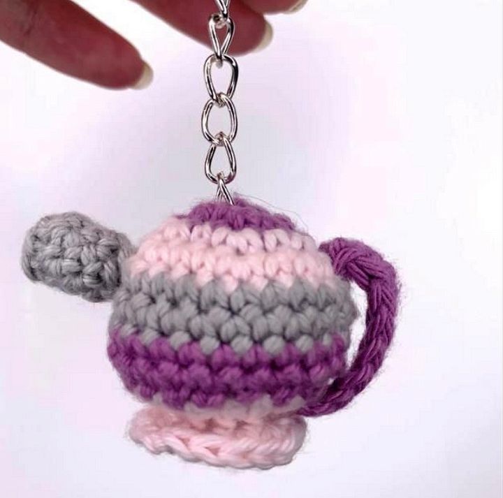 Tiny Tea Pot Crochet Amigurumi Keychain Free Pattern