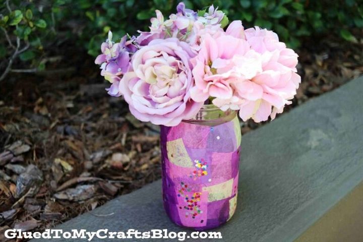 Tissue Paper Mosaic Mason Jar Vase – Kid Craft