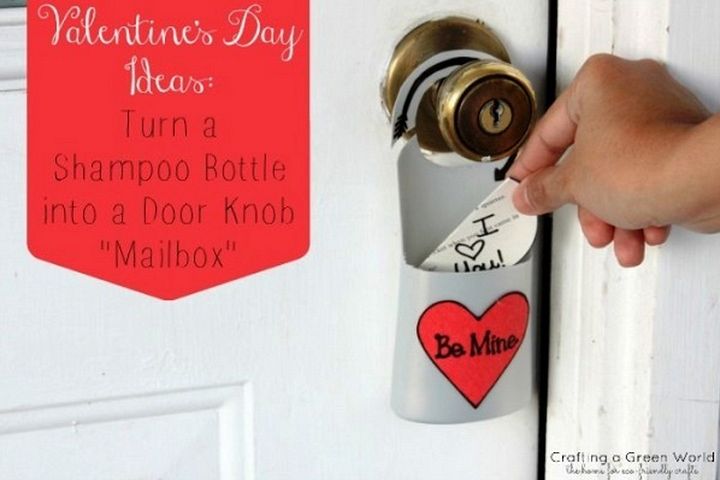 Valentines Day Ideas Turn a Shampoo Bottle into a Door Knob Mailbox