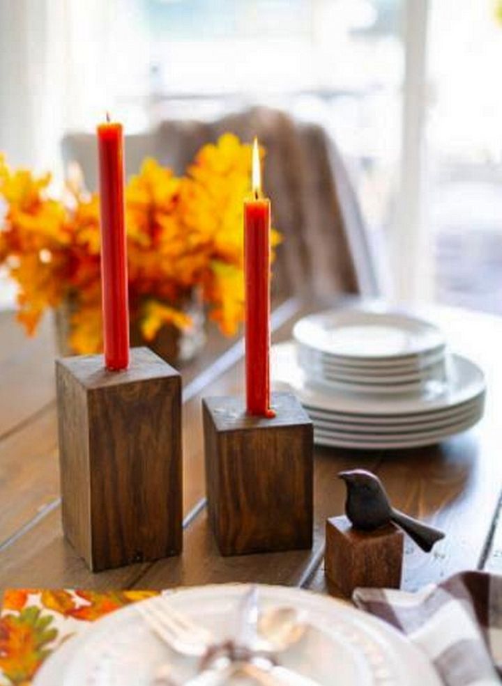 Wood Candle Holders as a Simple Dining Table Centerpiece