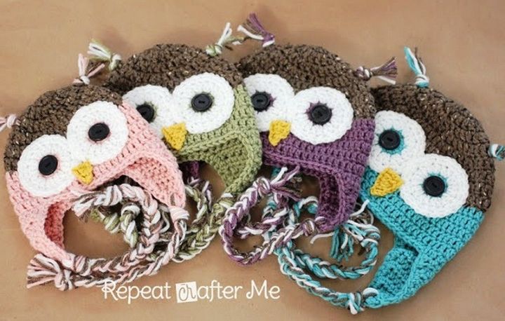 A Pair Of Sweet Crochet Owlscrochet Owl Hat Pattern In Newborn adult Sizes