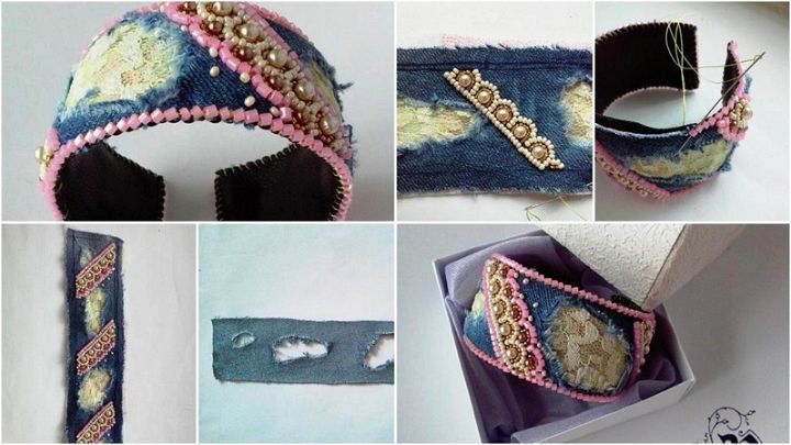 Creating An Original Summer Bracelet From Denim Lace And Beads