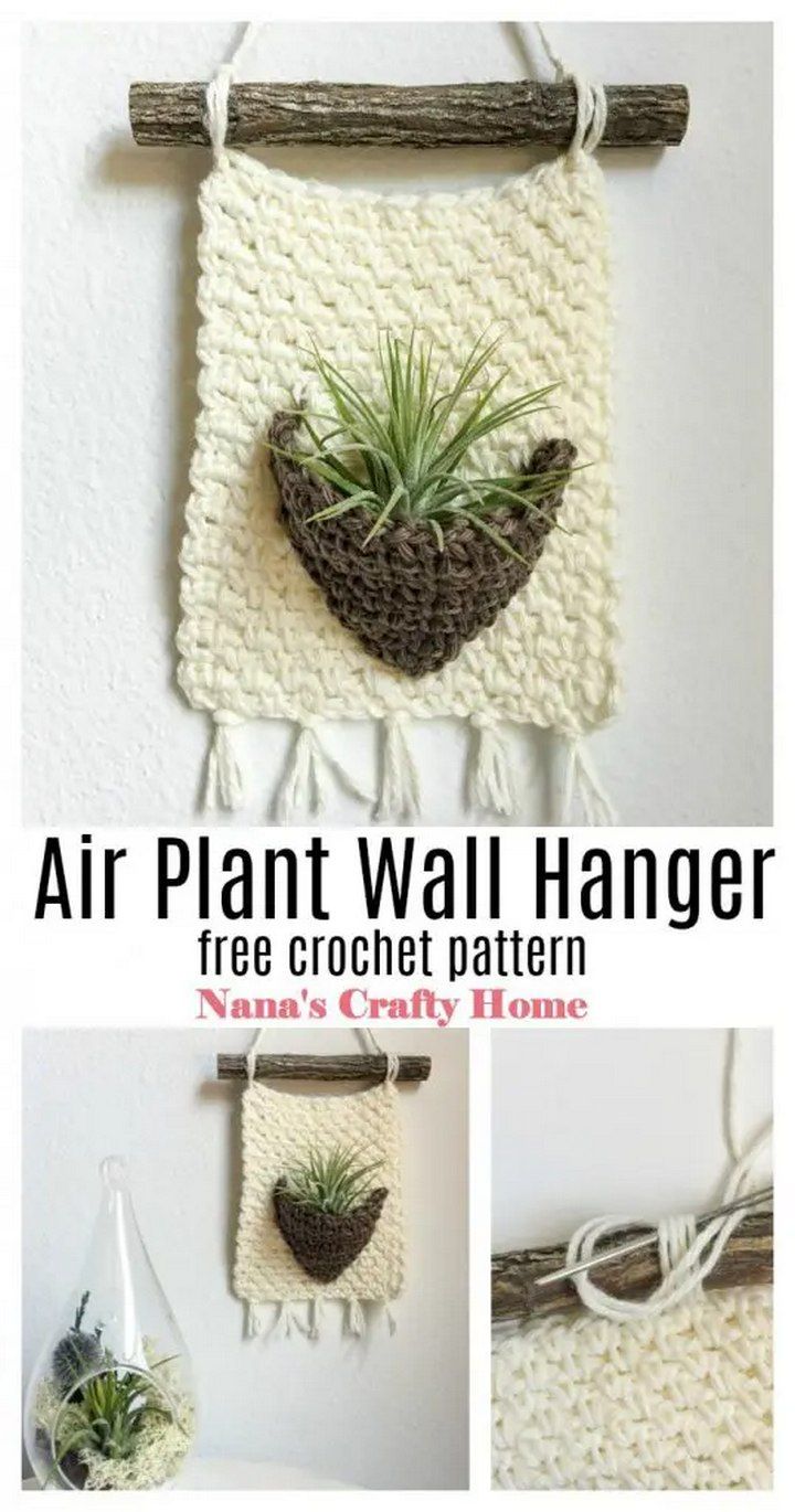 Crochet Air Plant Holder Wall Hanger Free Crochet Pattern