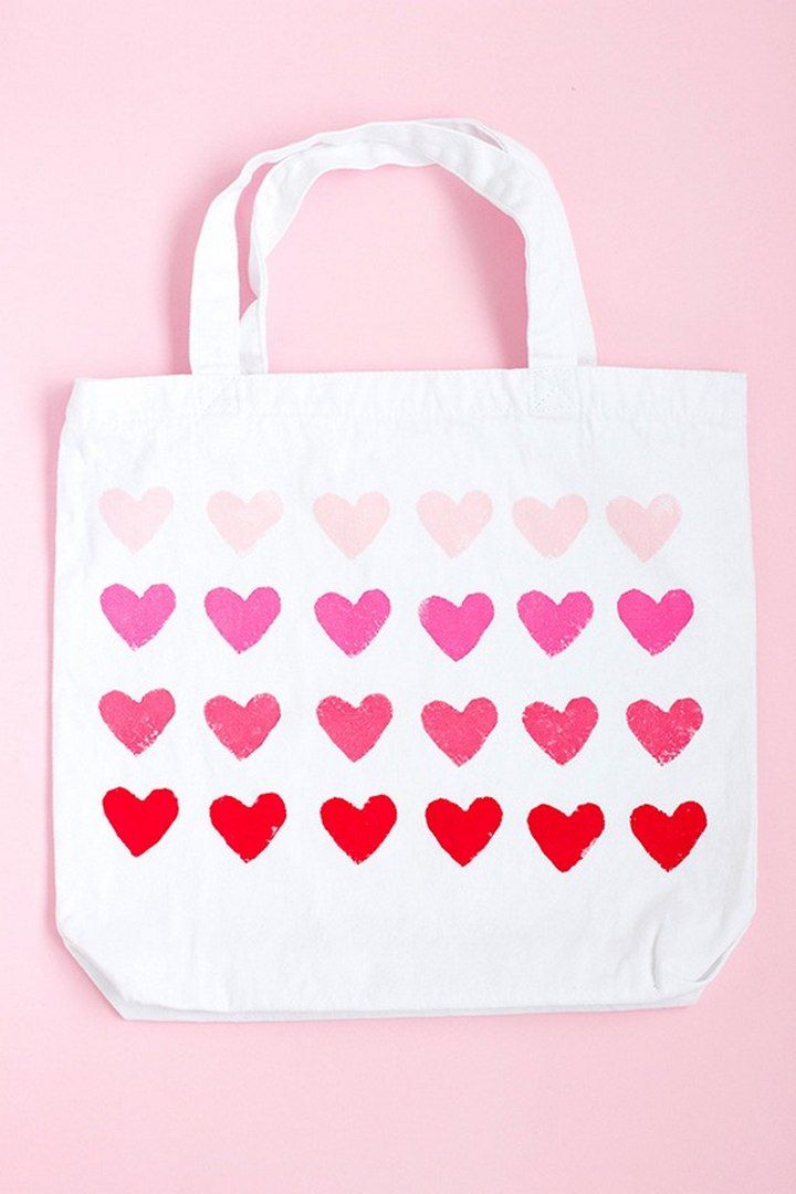 DIY Heart Stamped Tote Bag