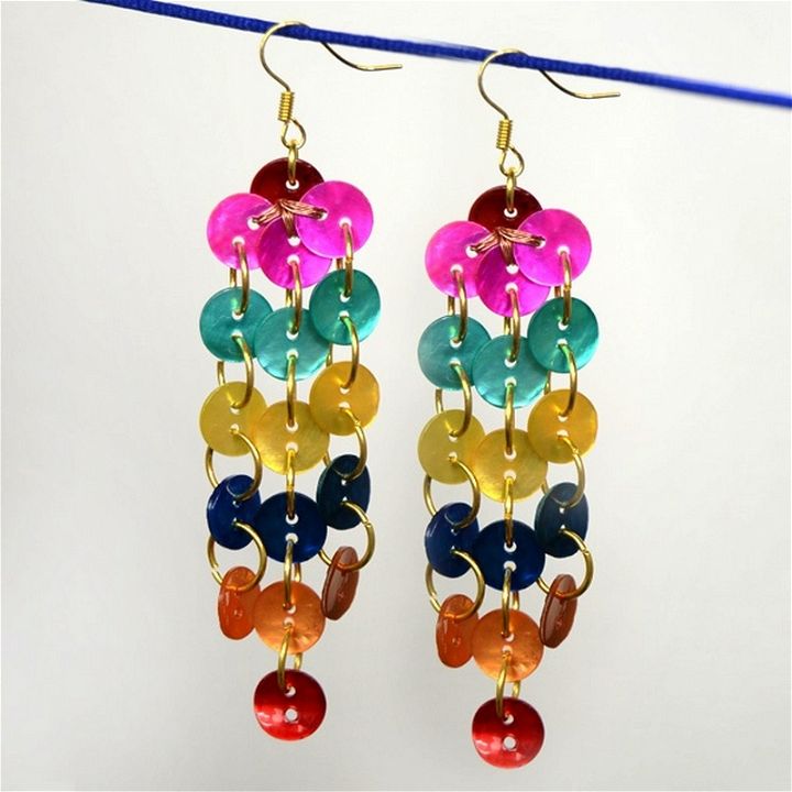 Easy Jewelry Idea On How To Make Rainbow Dangle Button Earrings