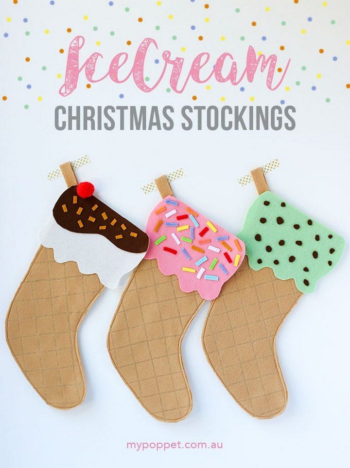 Ice Cream Cone Christmas Stocking with Free Pattern