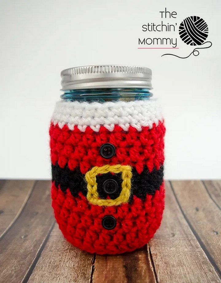 Little Santa Mason Jar Cozy – Free Crochet Pattern