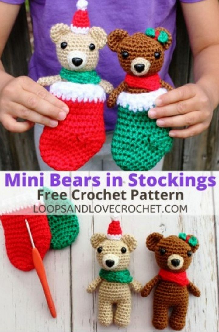 Mini Bears In Stockings Free Crochet Pattern