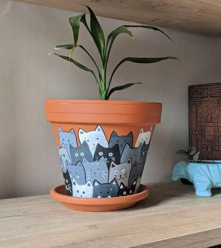 Painted Cats Terracotta Flower Pot
