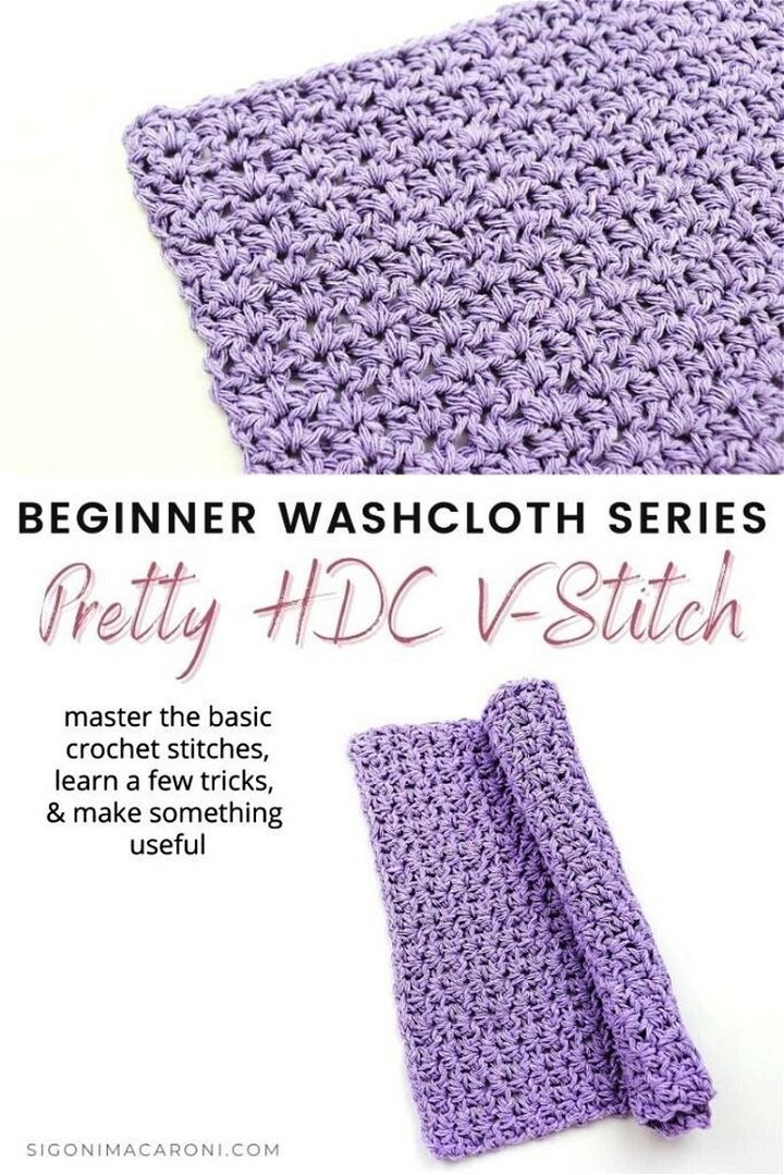 Pretty Half Double Crochet V Stitch Washcloth Pattern for Beginners