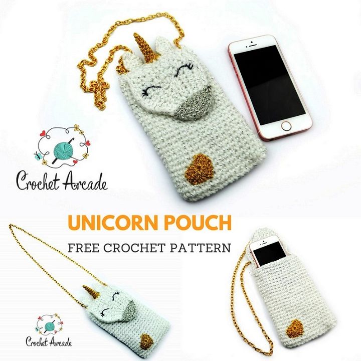 Unicorn Phone Neck Pouch FREE Crochet Pattern