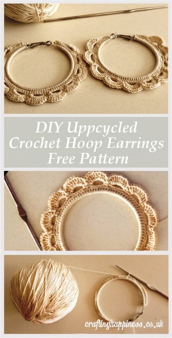 Upcycle a Pair of Old Hoop Earrings into Beautiful Crochet Earrings with this DIY Free Pattern