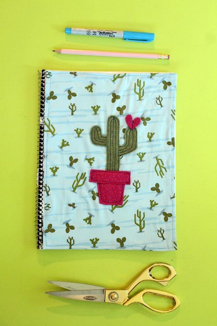 Cactus Fabric and Felt Notebook Cover