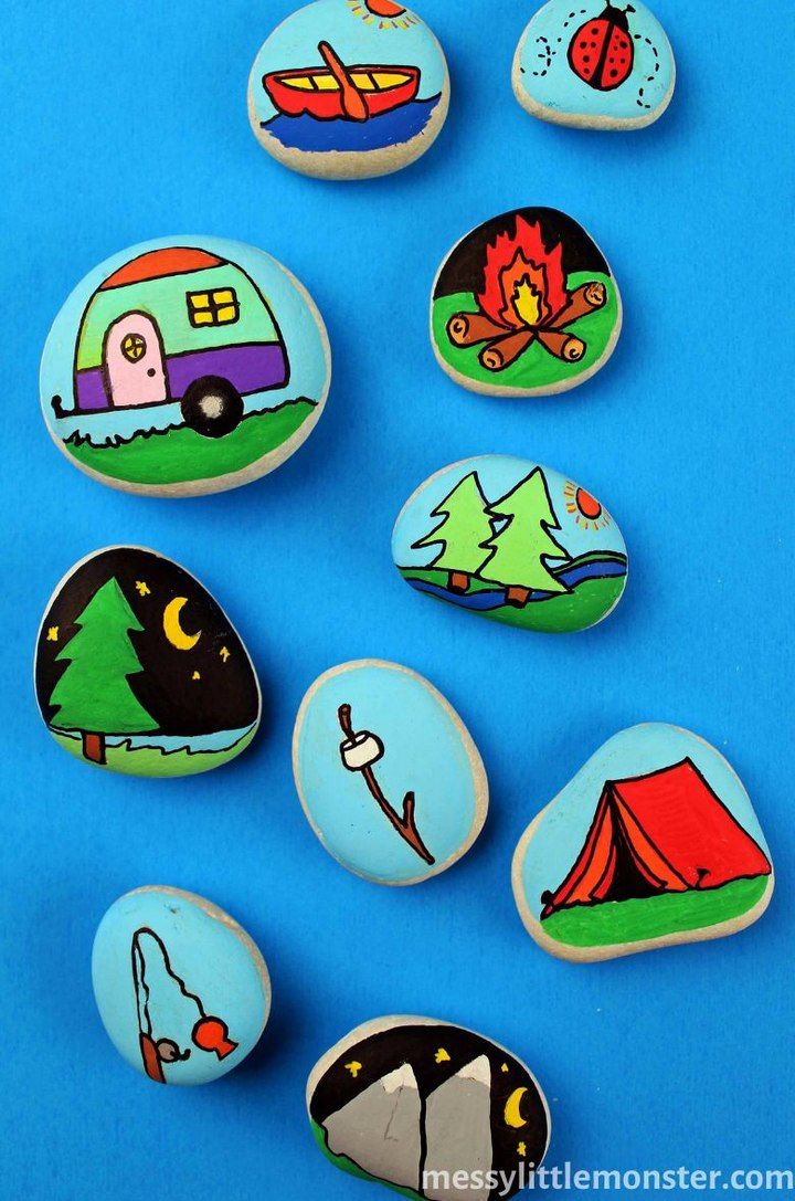 Camping Themed Painted Rocks