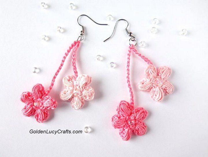 Crochet Cherry Blossom Earrings