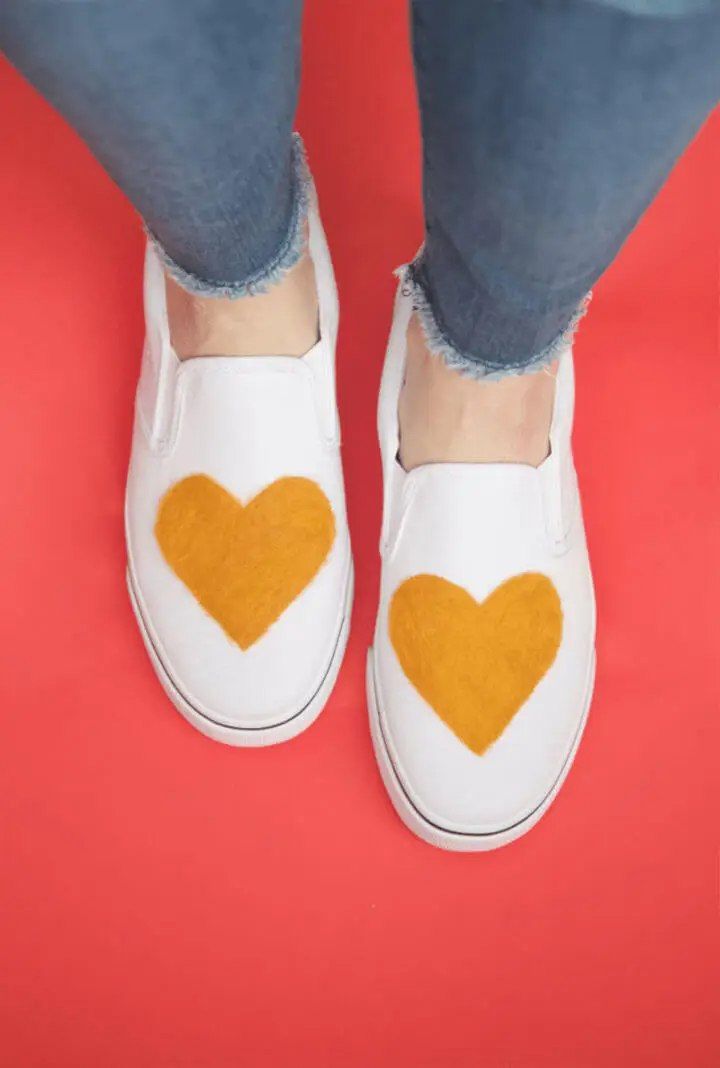 DIY Needle Felted Heart Shoes