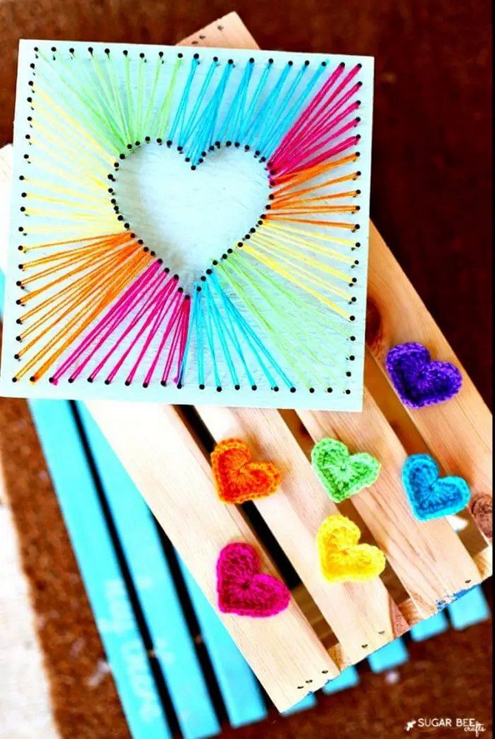 DIY Rainbow Heart String Art